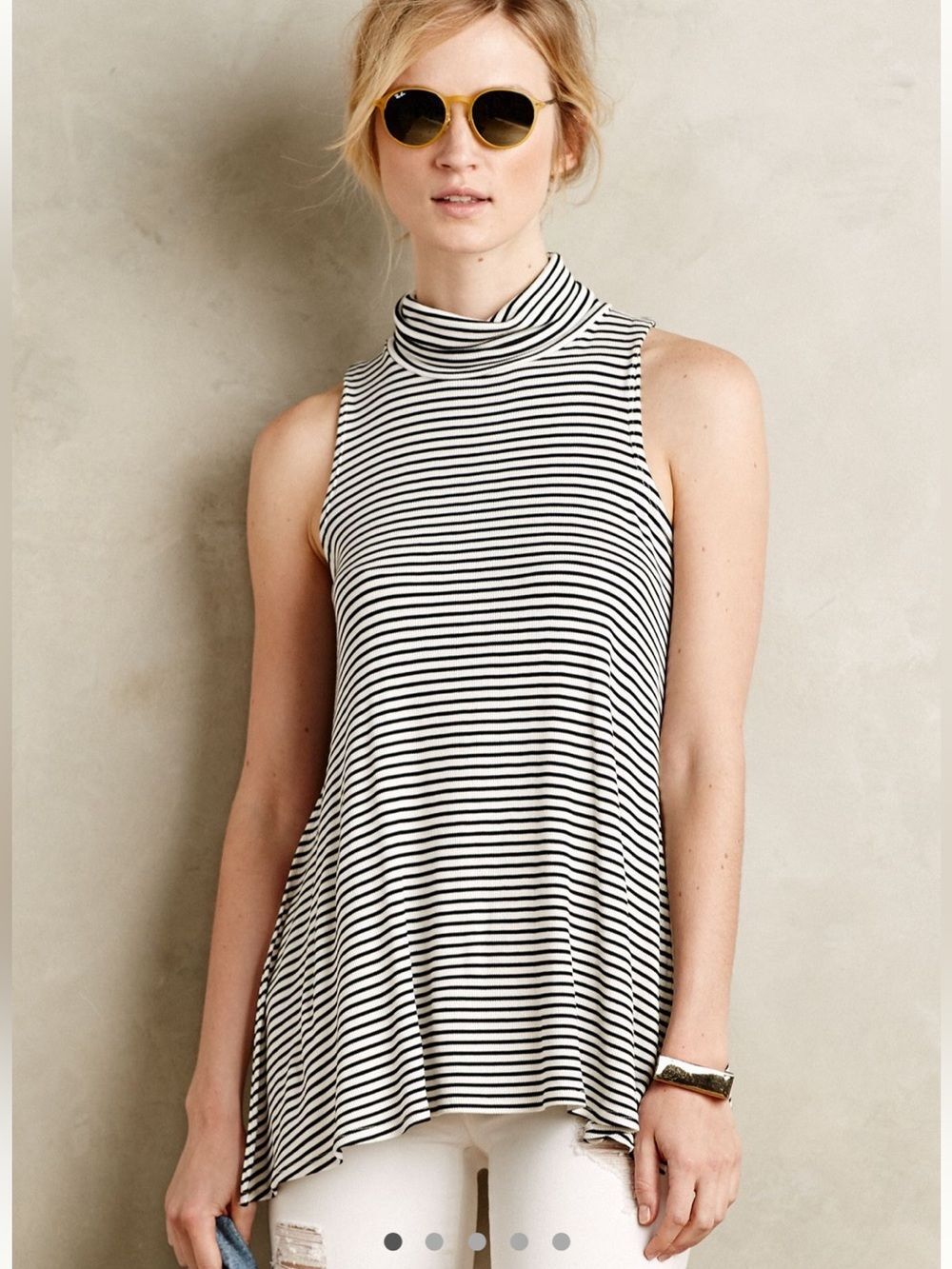 Anthropologie Puella Black & White Striped Sleeveless Swing Top Coastal Size S